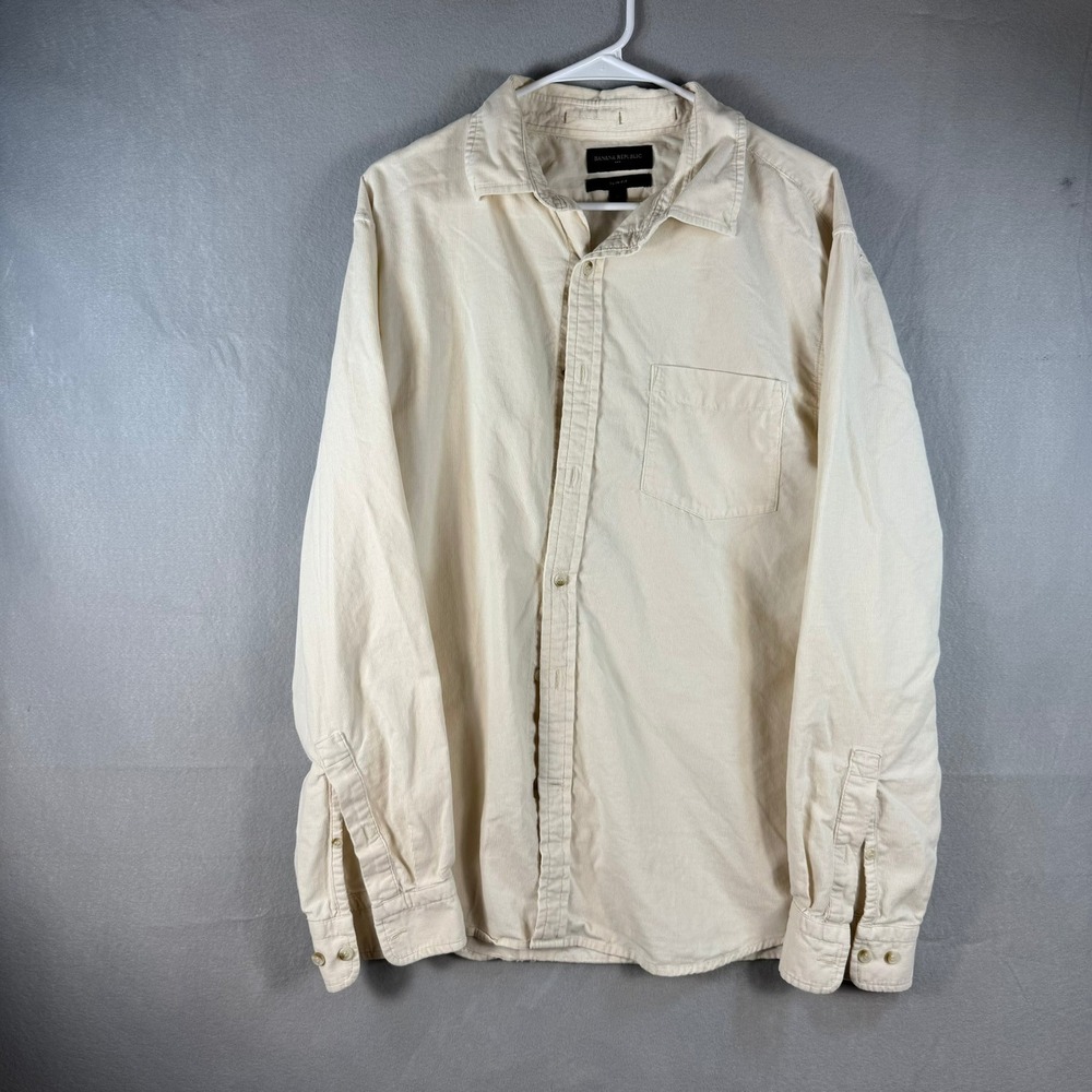 Banana Republic Mens XL Slim Fit Corduroy Button Down Shirt Cream Off White